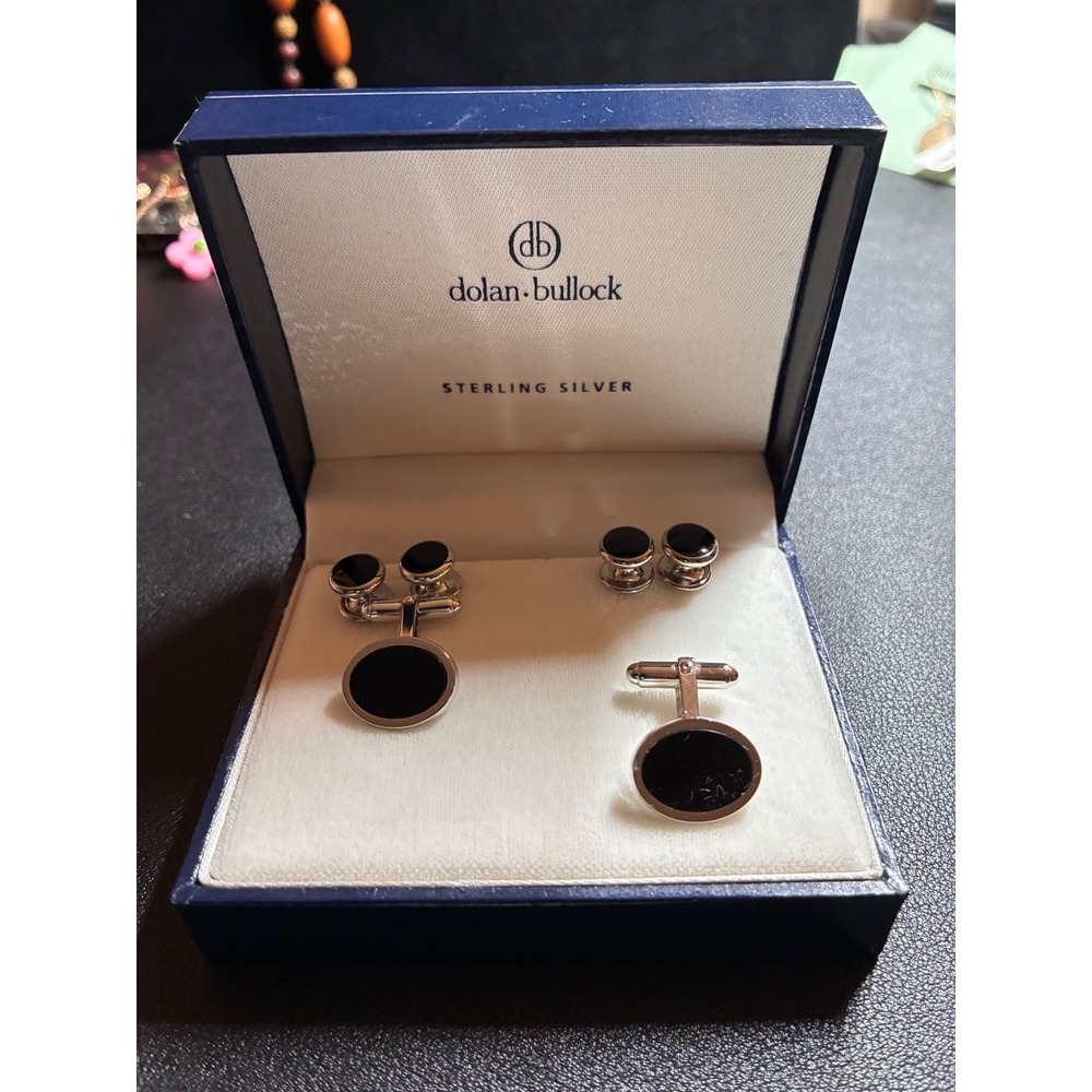 Dolan Bullock Sterling Silver Black Onyx Cufflinks and Studs Tuxedo‎ Set